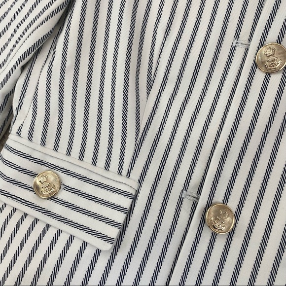Zara Blazer White Navy Striped Cropped Blazer Gold Buttons Nautical NWT XS - Picture 7 of 9